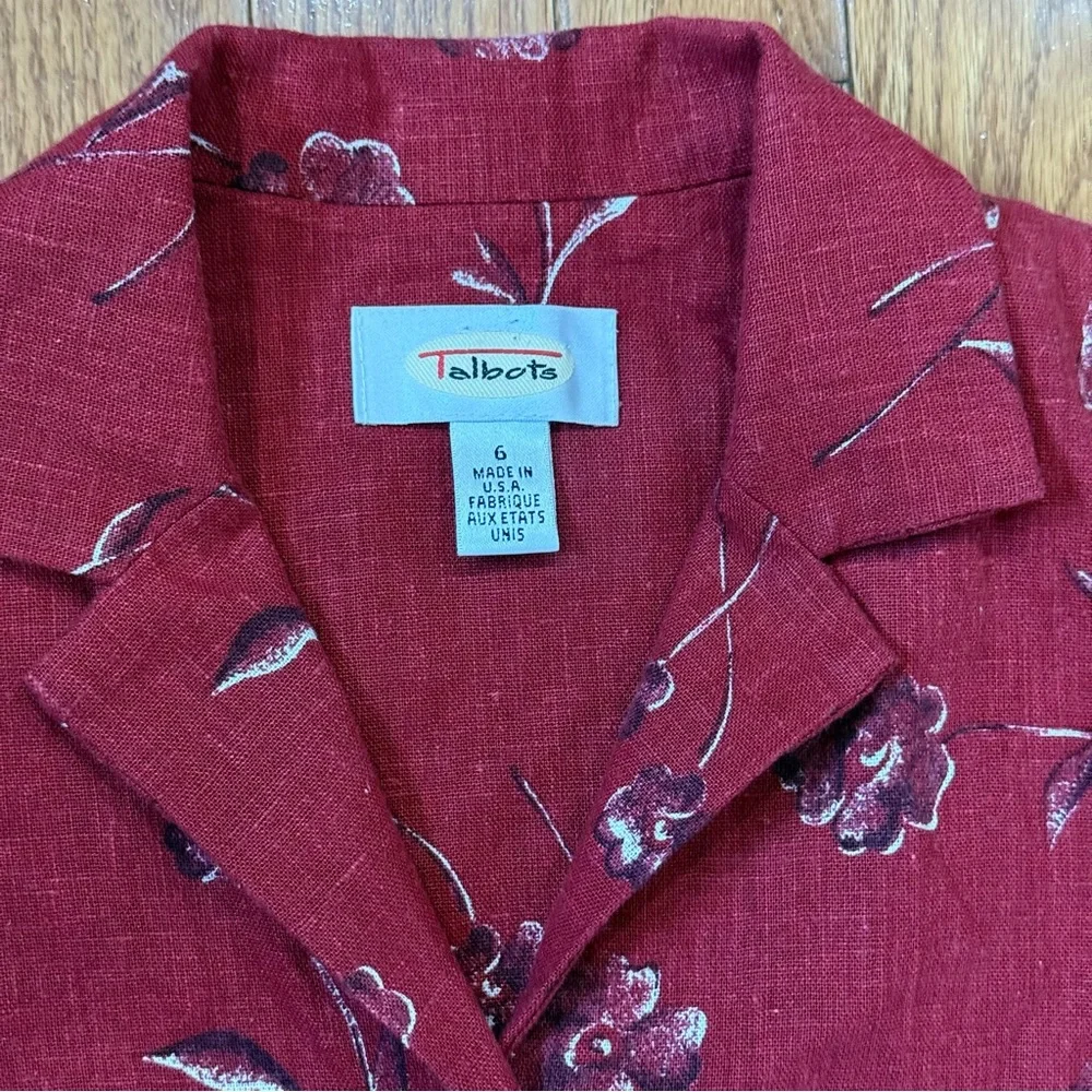 VTG Talbots Floral Button Maxi Collar Linen Sleeveless Dress Womens 6 Red 90s - Picture 2 of 6